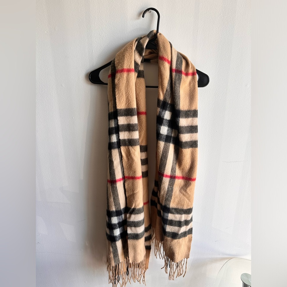 Burberry Beige and Black Checkered Scarf